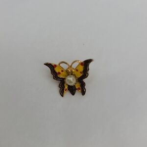 Tiny butterfly pin with faux pearl